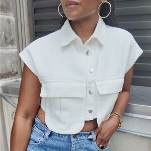 White Button-Up Crop Top